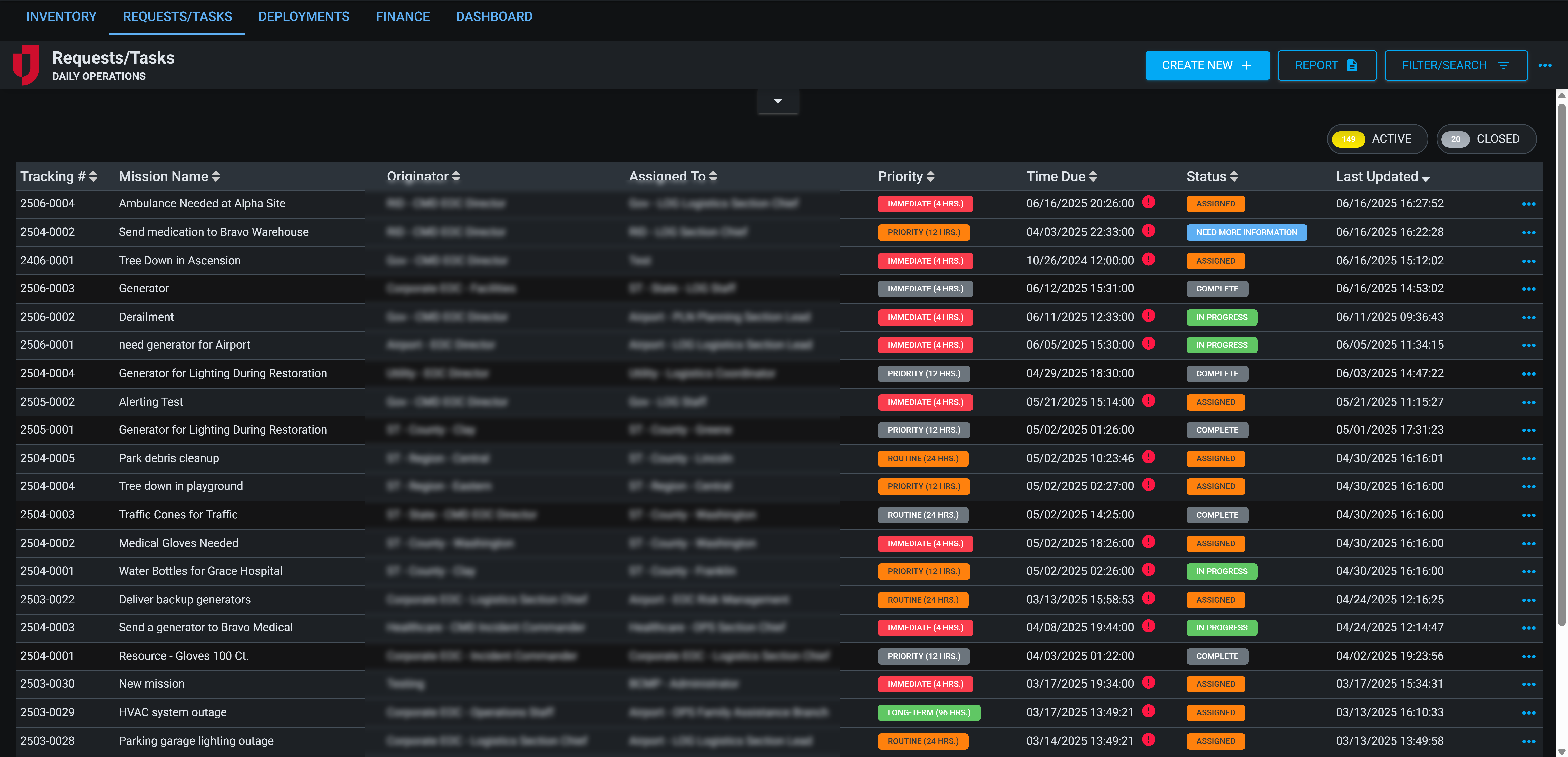 Requests Inventory and Deployments - Daily Operations - Dark Mode